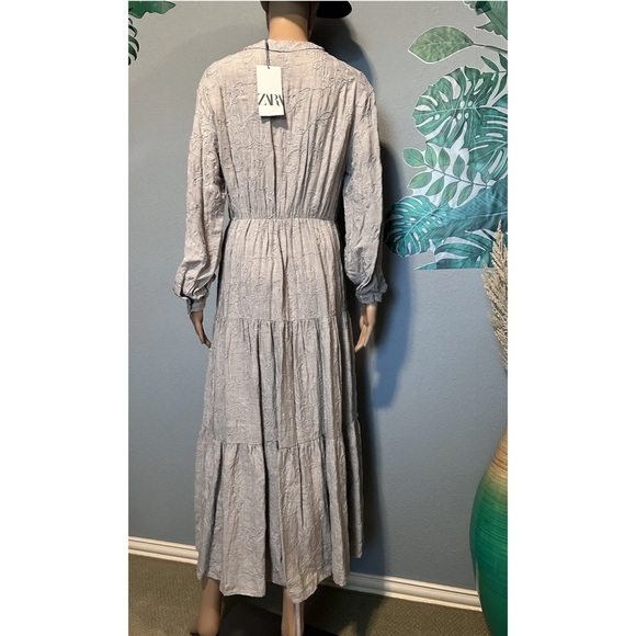 ZARA WOMAN GRAY EMBROIDERED TIERED MIDI DRESS - Picture 10 of 10